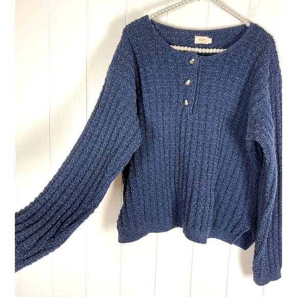 ALPS Unisex Navy Henley Knit Sweater with Metal Buttons Size Large - Picture 3 of 6